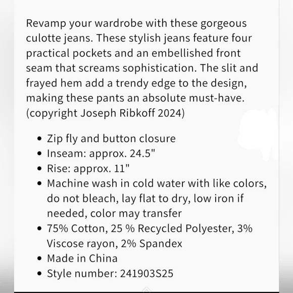 Joseph Ribkoff - Culotte Jeans With Embellished Front Seam Size 8 - Picture 4 of 16